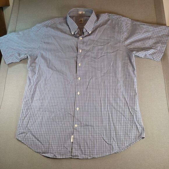 Peter Millar XL Button Up Shirt Cotton Blue White Check Short Sleeve - Picture 1 of 8